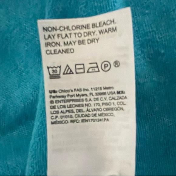 Chico's Turquoise Blue linen/cotton cardigan Top with fringe and lace trim - Picture 5 of 8